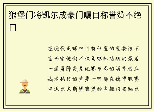狼堡门将凯尔成豪门瞩目称誉赞不绝口